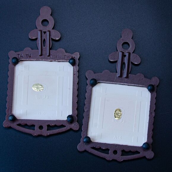 Cast Metal Trivet Fruit Ceramic Tile MCM Granny Cottage 70’s Hippie Brown Red - Picture 4 of 5